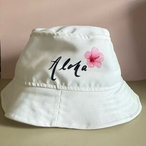 White Bucket Hat with Pink Flower